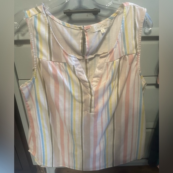 Eden & Olivia Tops - Eden & Olivia Pastel Multi-Striped Sleeveless V-Neck Top